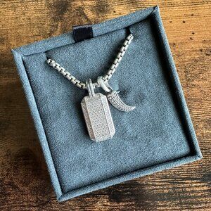 David Yurman Octagonal Dog Tag & Roman Claw Pendant w/ White Diamonds Necklace